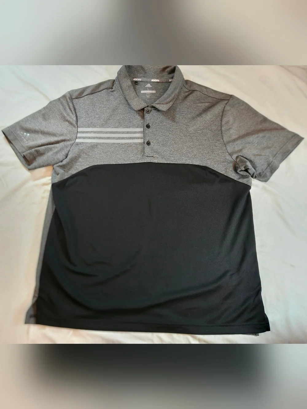 Adidas Golf Mens Gray And Black Short Sleeve Buttoned Polo Shirt Sìze Large